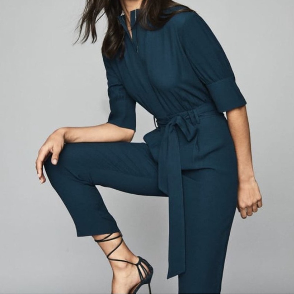 Reiss Freya Teal Utility Jumpsuit